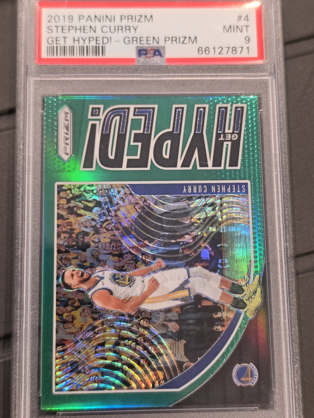 2019-20 Panini Prizm - Get Hyped! Stephen Curry #4 Green Prizm PSA 9 Mint